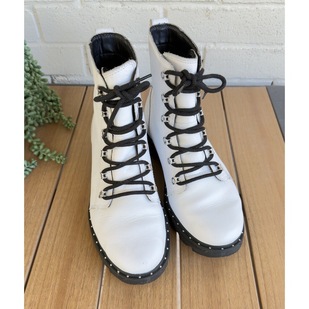 SOREL Lennox Lace Waterproof Leather Combat Boots White Black Women’s 11